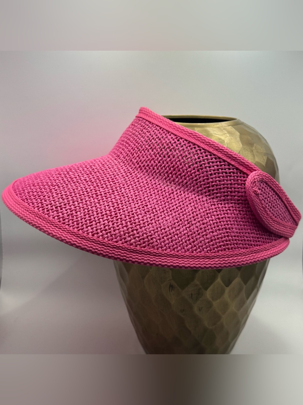 Peter Grimm Pink Woven Wide Brim Roll Up Sun Visor Natural Fiber